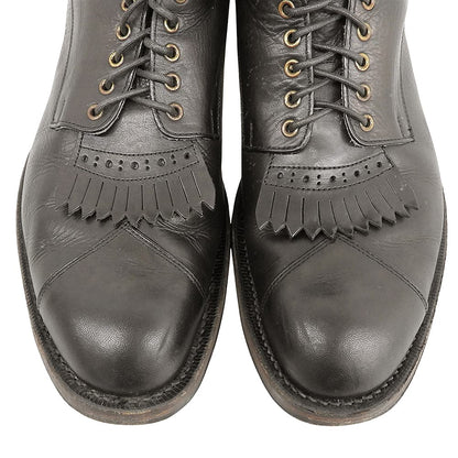 FOOT THE COACHER Leather Fringe Lace-Up Boots Black Size 8.5