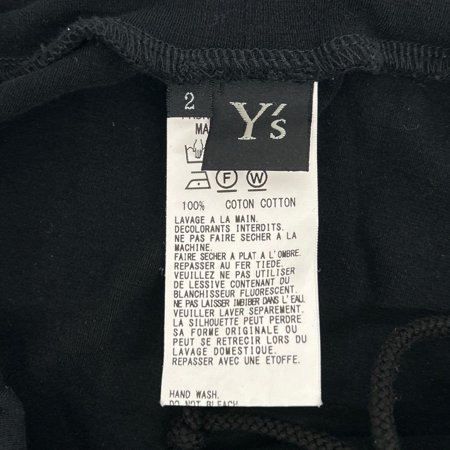 Y's Wide Sarouel Pants Black Cotton Size 2