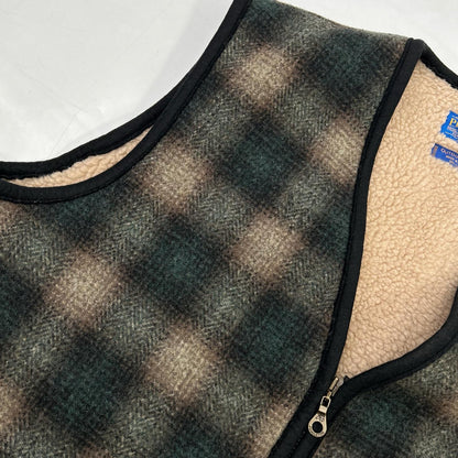 PENDLETON Green Ombre Check Wool Boa Vest Size XXL