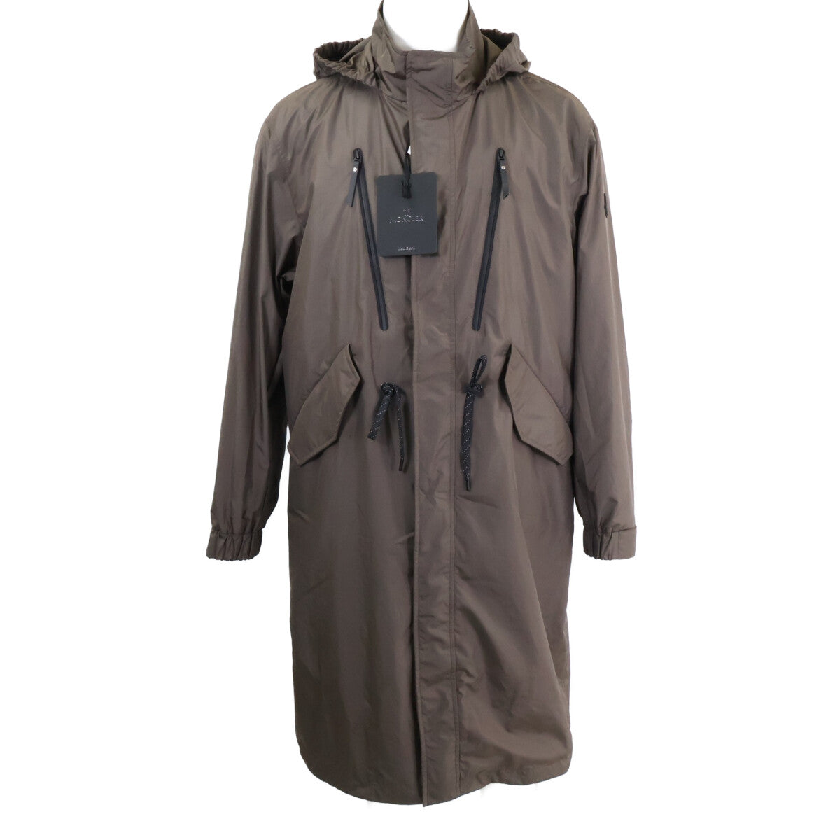 MONCLER ALISO Nylon Hooded Long Coat Khaki Size 1
