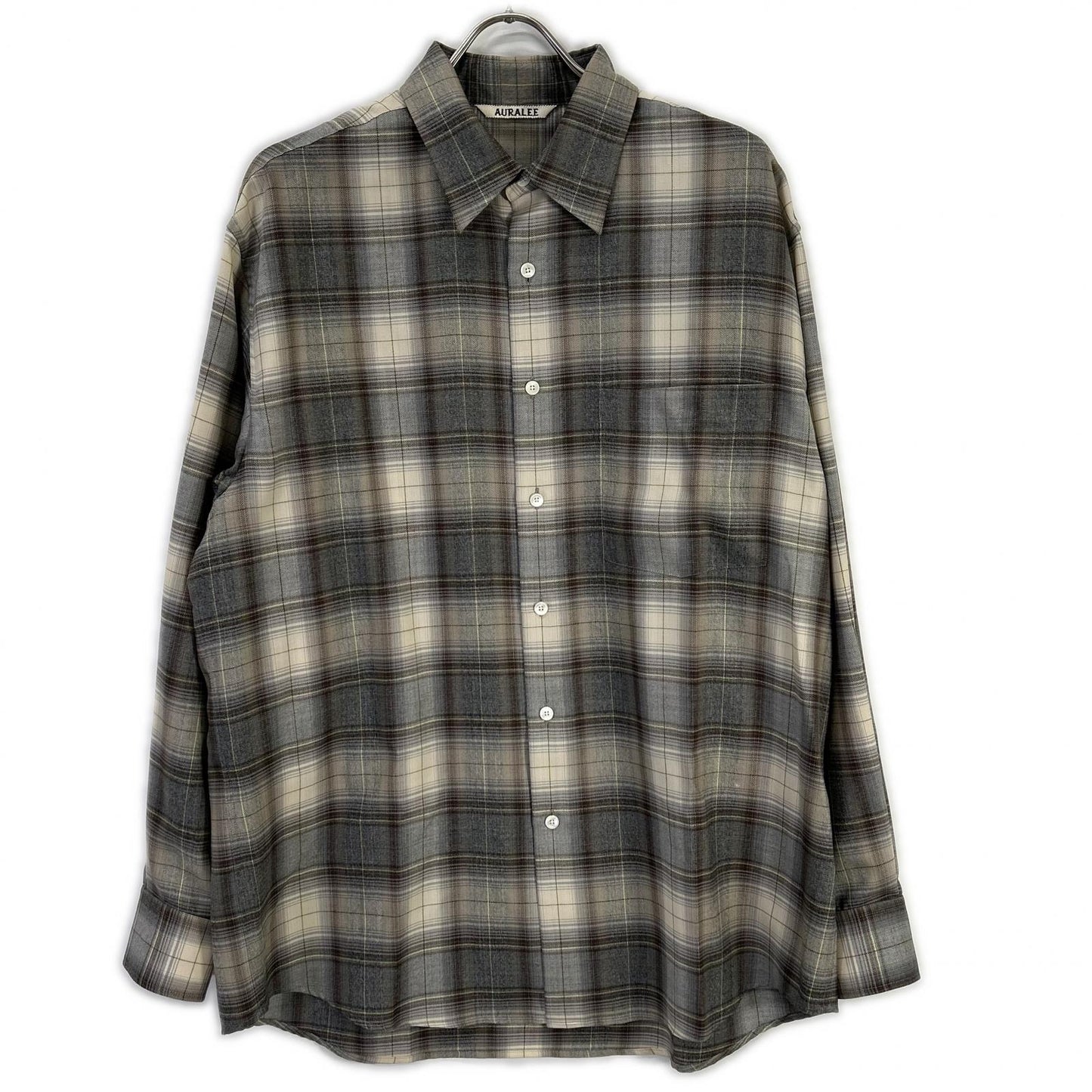 AURALEE 22AW Super Light Wool Check Shirt Beige/Gray Size 4