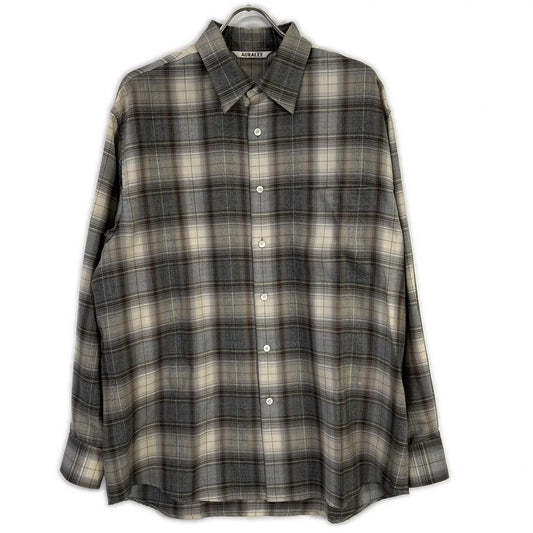 AURALEE 22AW Super Light Wool Check Shirt Beige/Gray Size 4