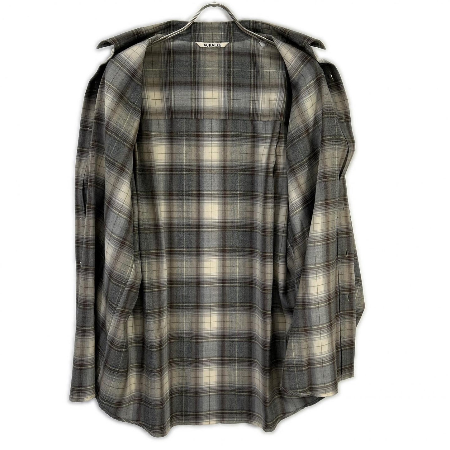 AURALEE 22AW Super Light Wool Check Shirt Beige/Gray Size 4