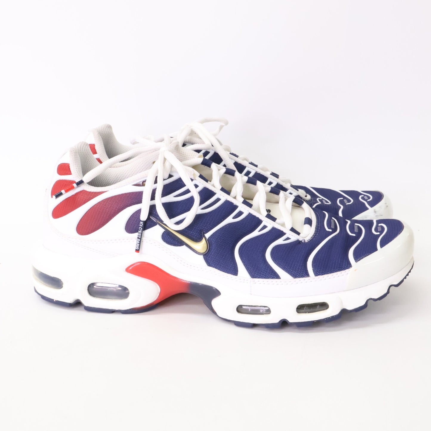 NIKE Air Max Plus PSG Sneakers White/Metallic Gold Size 10.5