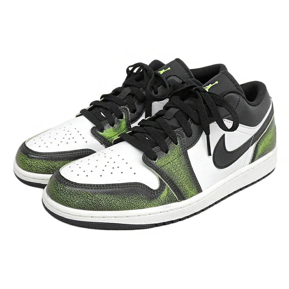 NIKE Air Jordan 1 Low Sneakers White/Blk/Green Size 28.5