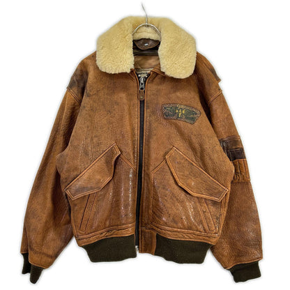 VINTAGE AEROPOSTAL Leather Boa Flight Jacket Brown Size XXL