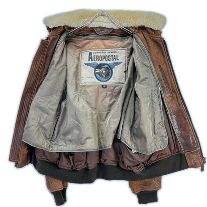 VINTAGE AEROPOSTAL Leather Boa Flight Jacket Brown Size XXL