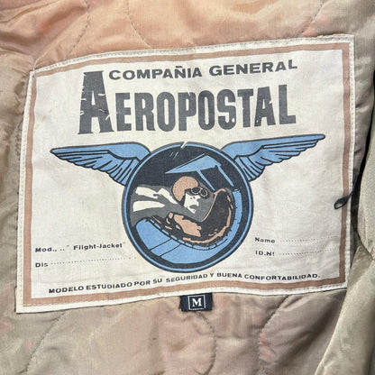 VINTAGE AEROPOSTAL Leather Boa Flight Jacket Brown Size XXL