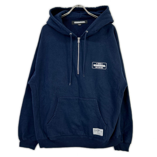 NEIGHBORHOOD 25AW Navy Cotton Half-Zip Hoodie Size XL