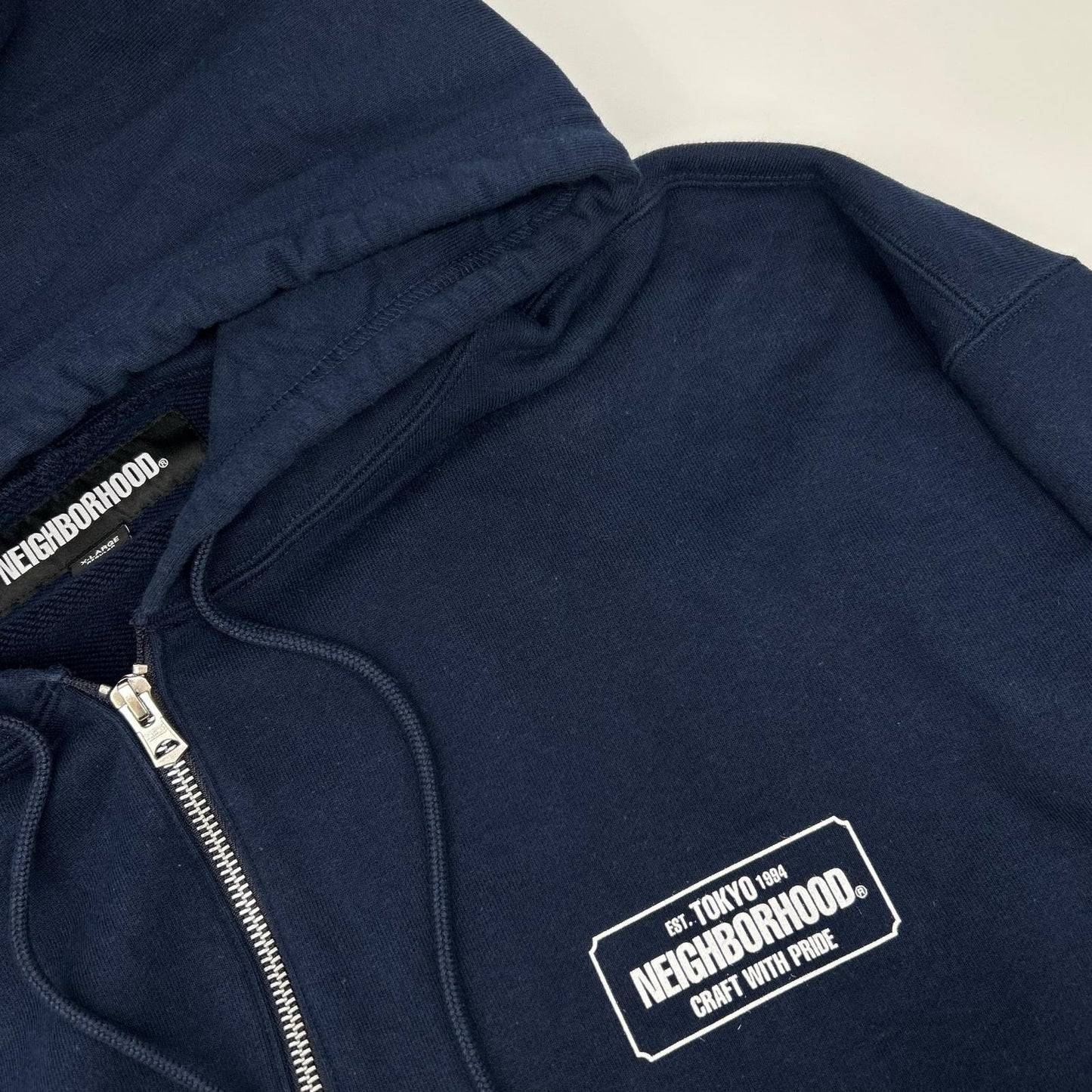 NEIGHBORHOOD 25AW Navy Cotton Half-Zip Hoodie Size XL