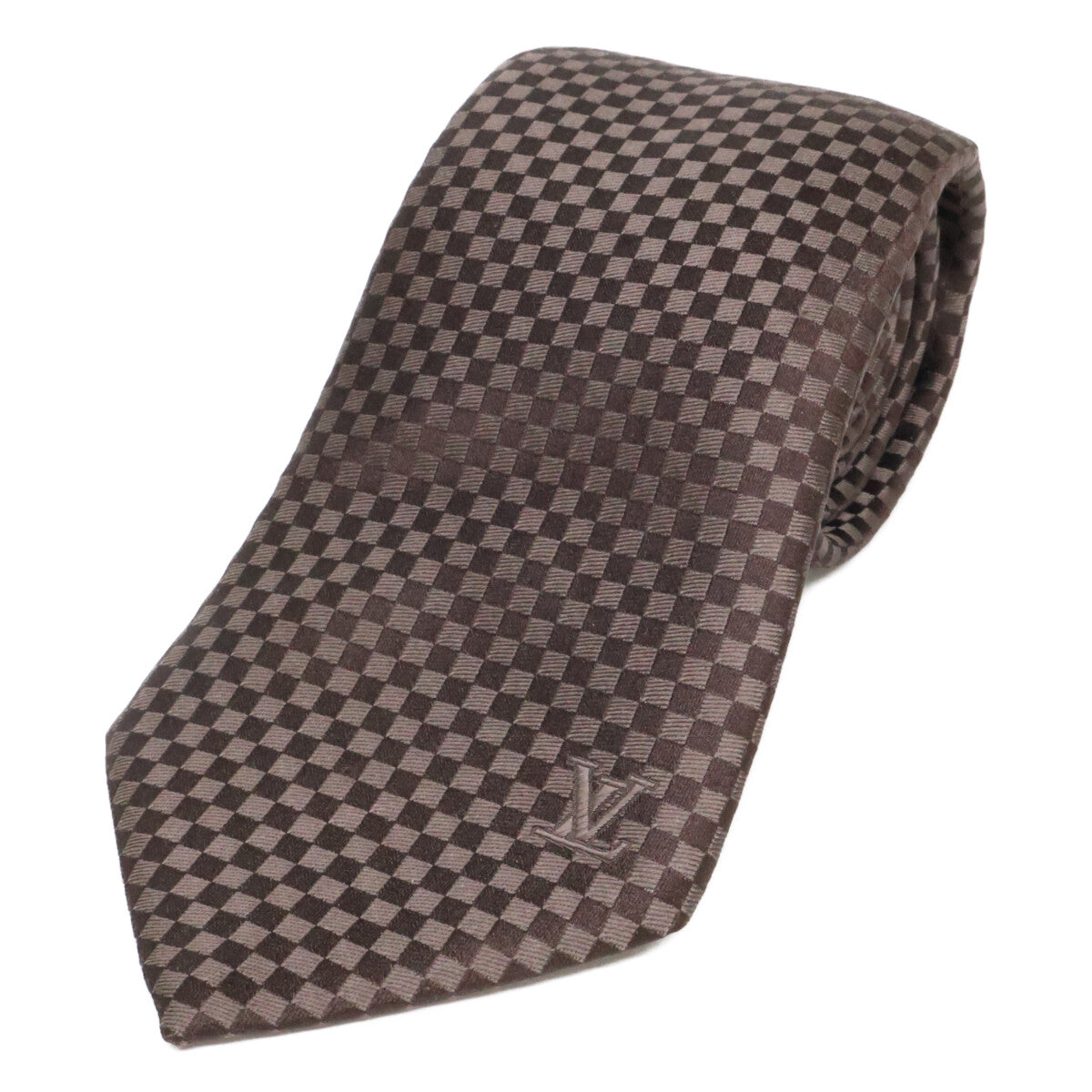 LOUIS VUITTON Damier Silk Tie Brown Size ONE SIZE