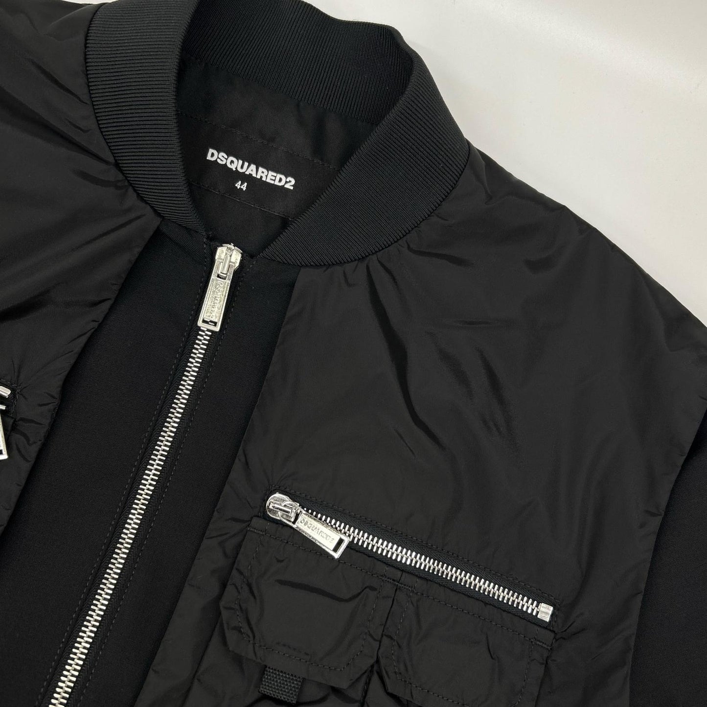 DSQUARED S74AM1208 Layered Bomber Jacket Black Size 44