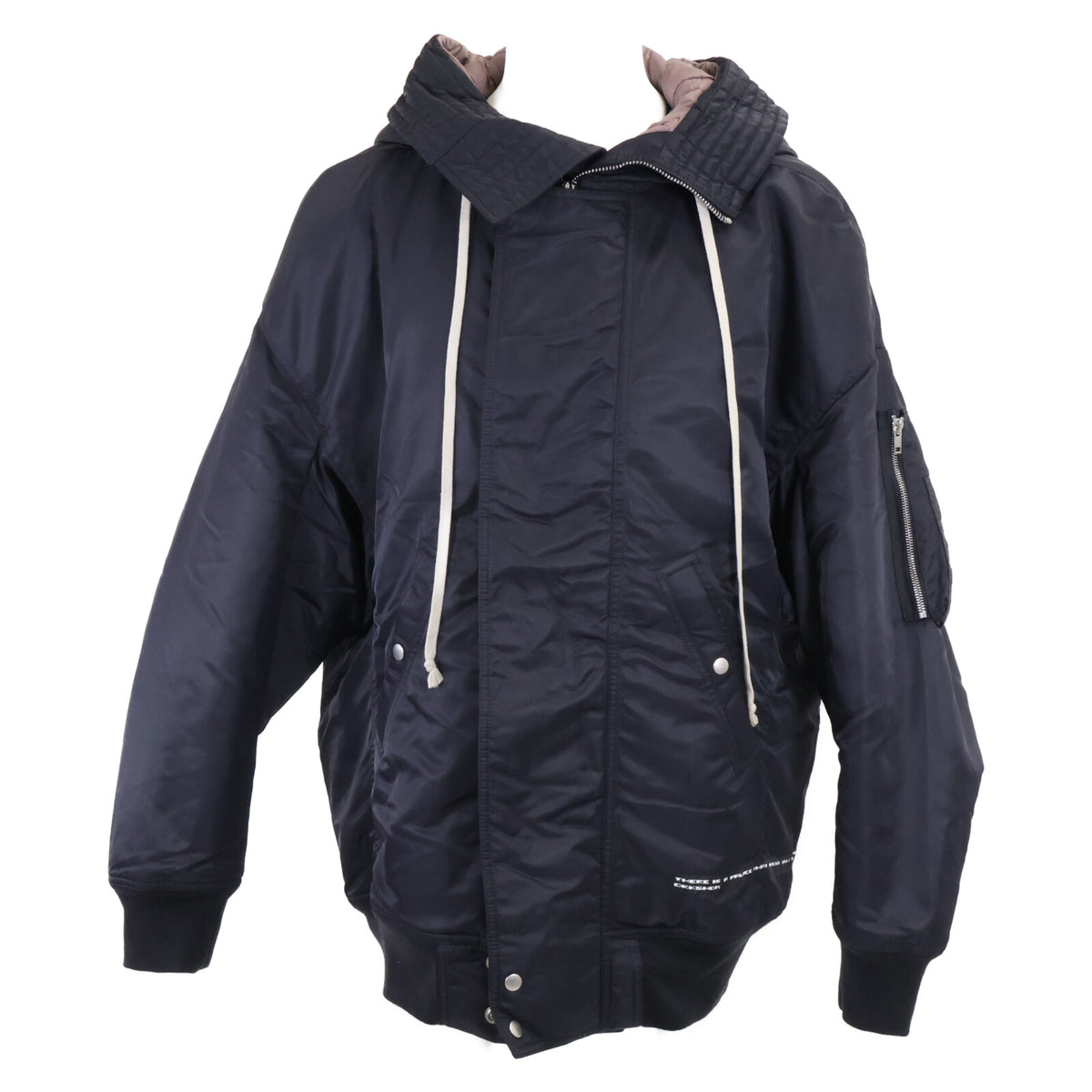DARK SHADOW Hooded Long Padded Bomber Jacket Black Size S