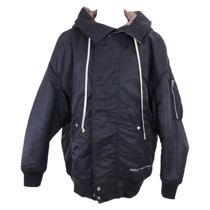 DARK SHADOW Hooded Long Padded Bomber Jacket Black Size S
