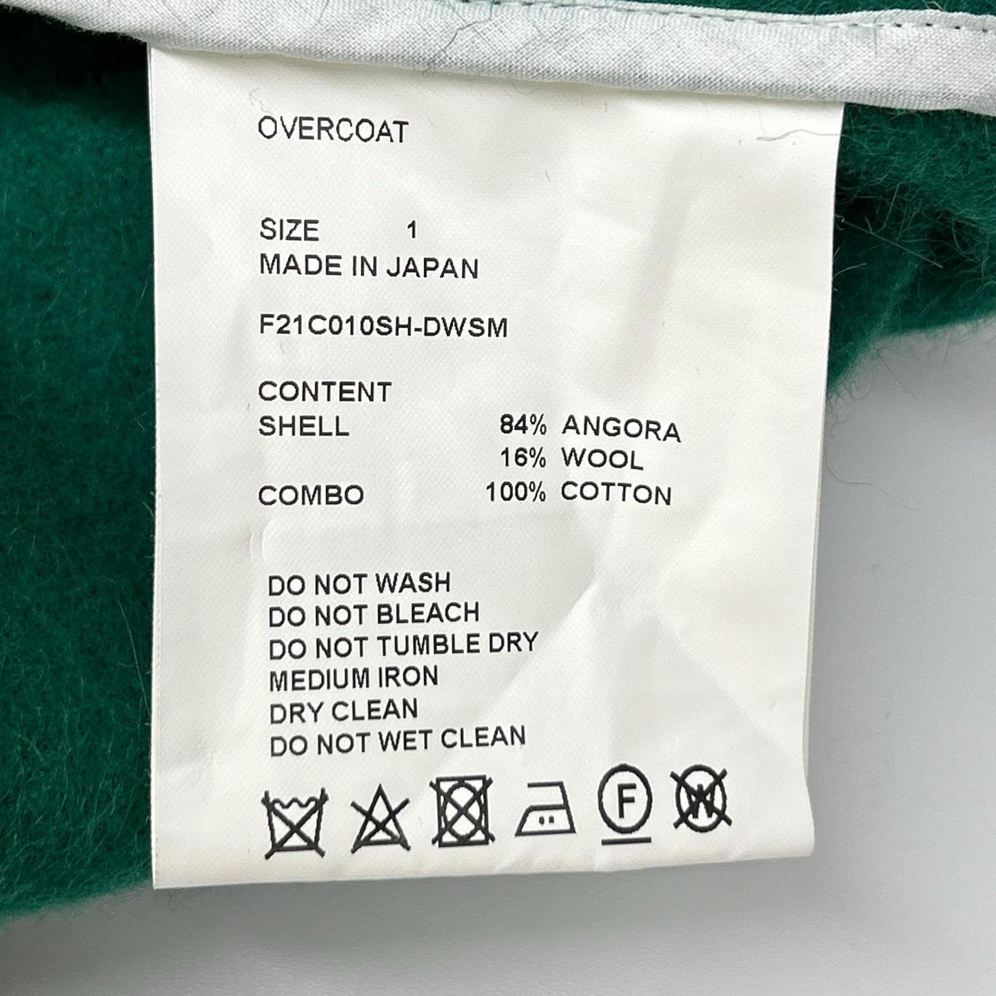 OVERCOAT Green Angora Shawl Collar Coat Size XXL