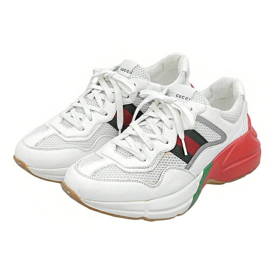 GUCCI Rhyton Mesh Leather Sneakers White Size 8