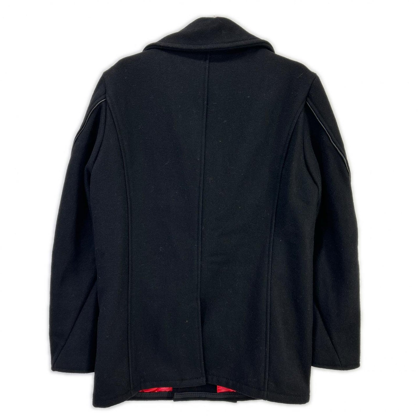 schott 7081 Leather Piping Wool Peacoat Black Coat Size 42