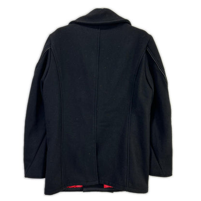 schott 7081 Leather Piping Wool Peacoat Black Coat Size 42