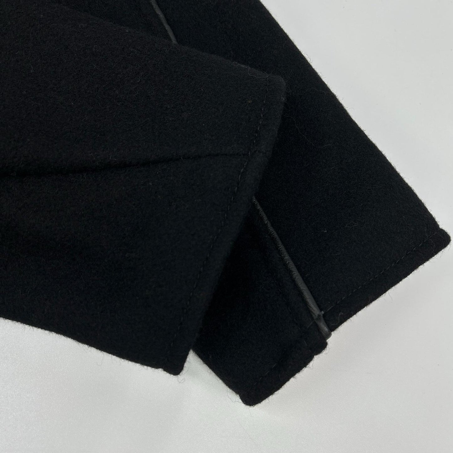 schott 7081 Leather Piping Wool Peacoat Black Coat Size 42