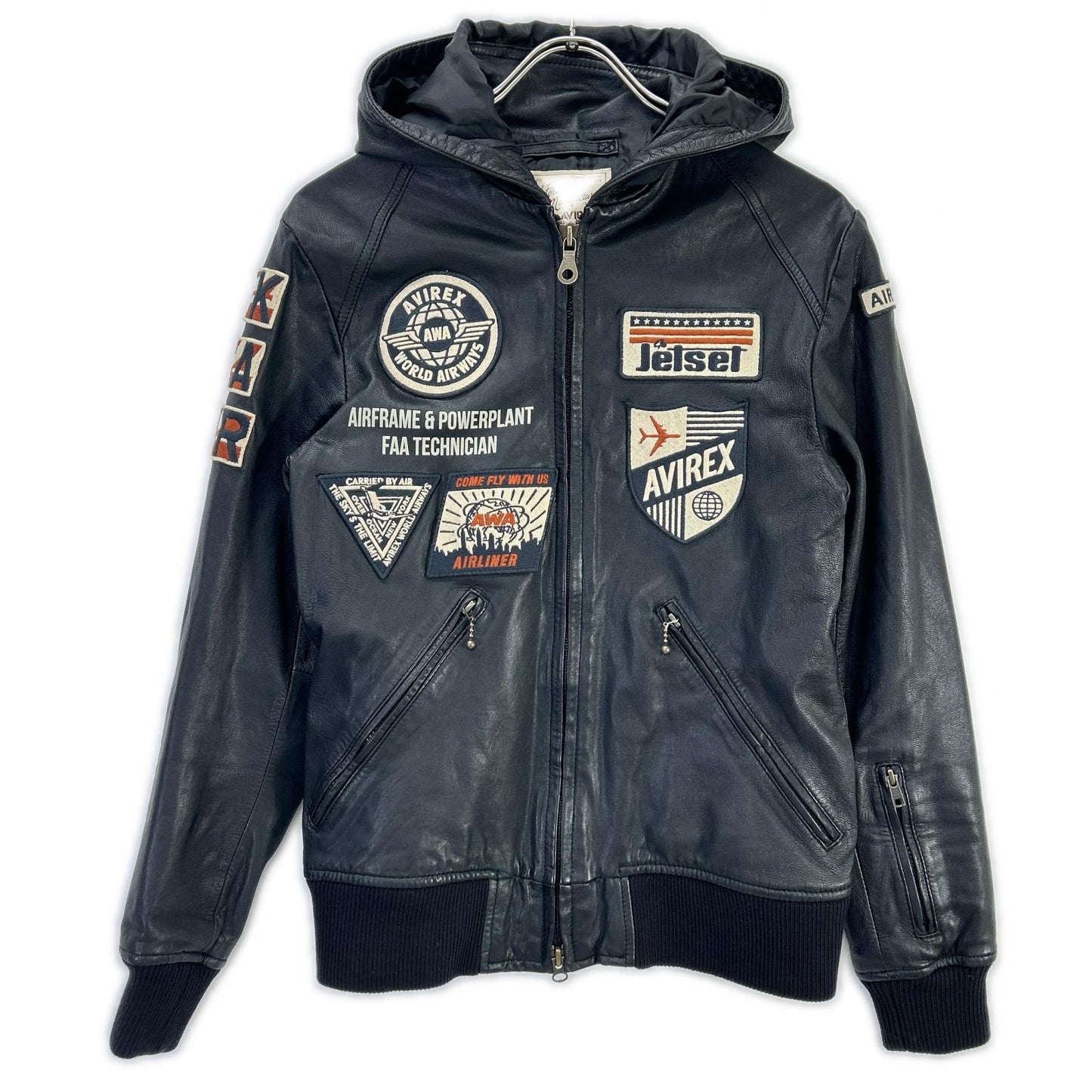 AVIREX 6141067 Goat Leather Parka Black Jacket Size M