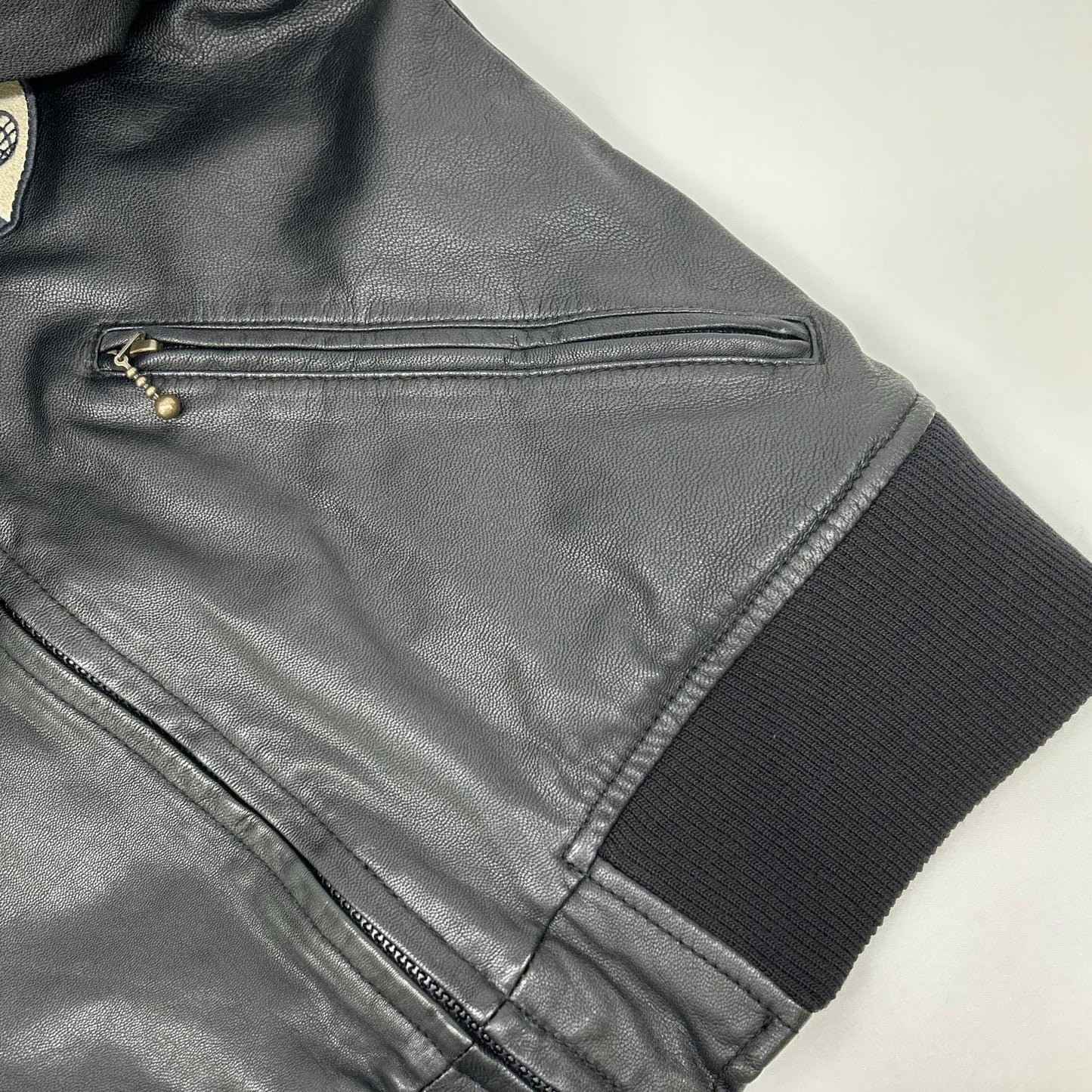 AVIREX 6141067 Goat Leather Parka Black Jacket Size M