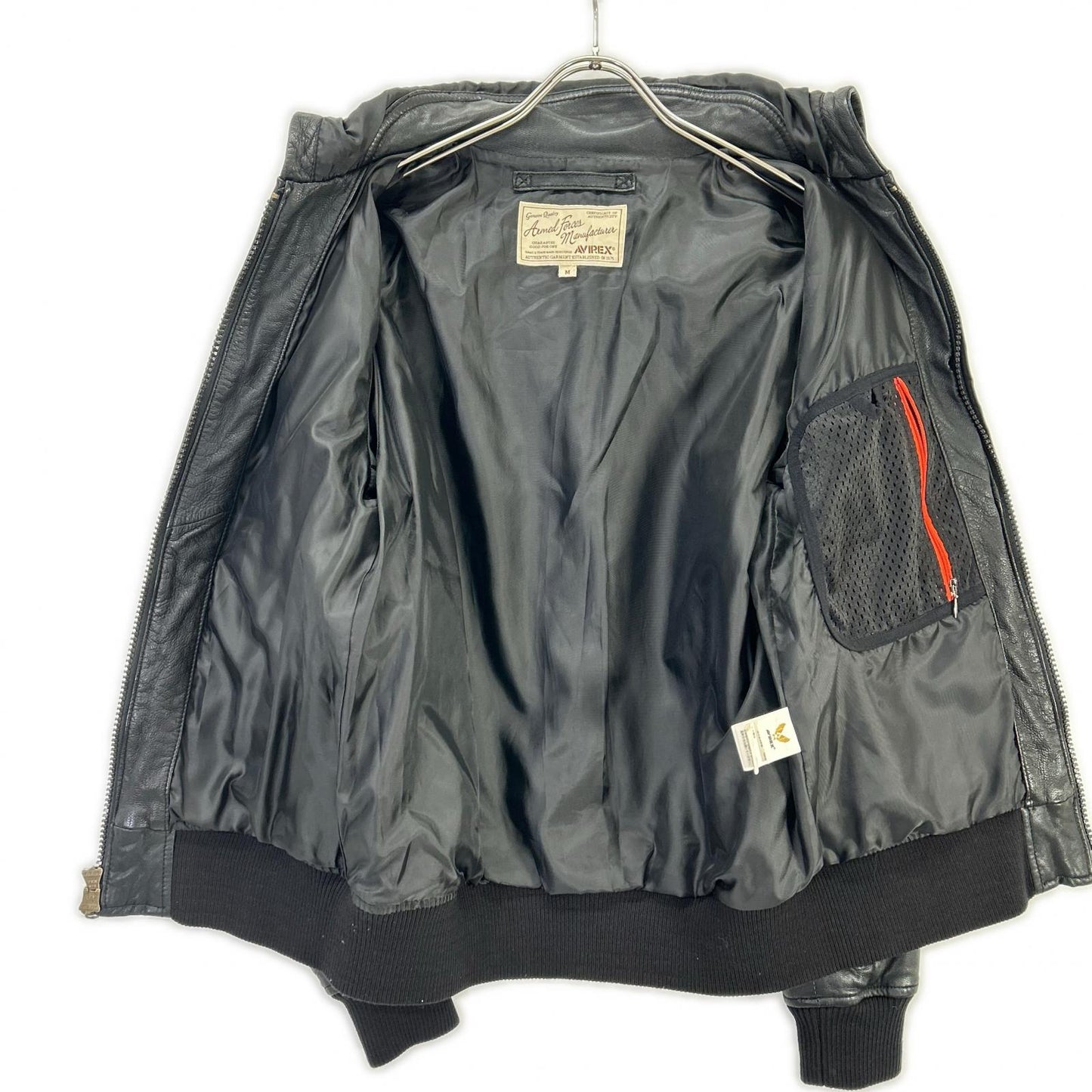 AVIREX 6141067 Goat Leather Parka Black Jacket Size M