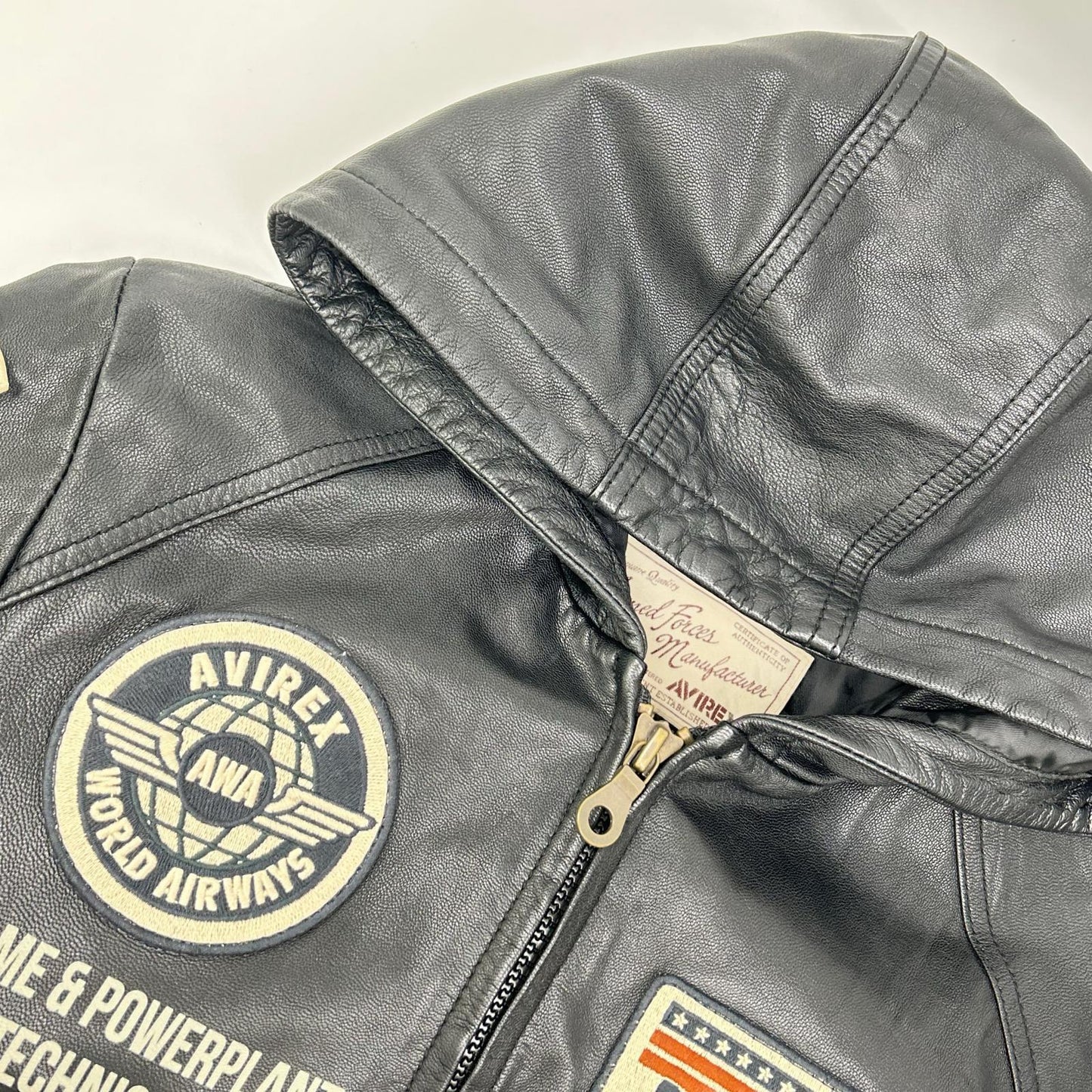 AVIREX 6141067 Goat Leather Parka Black Jacket Size M