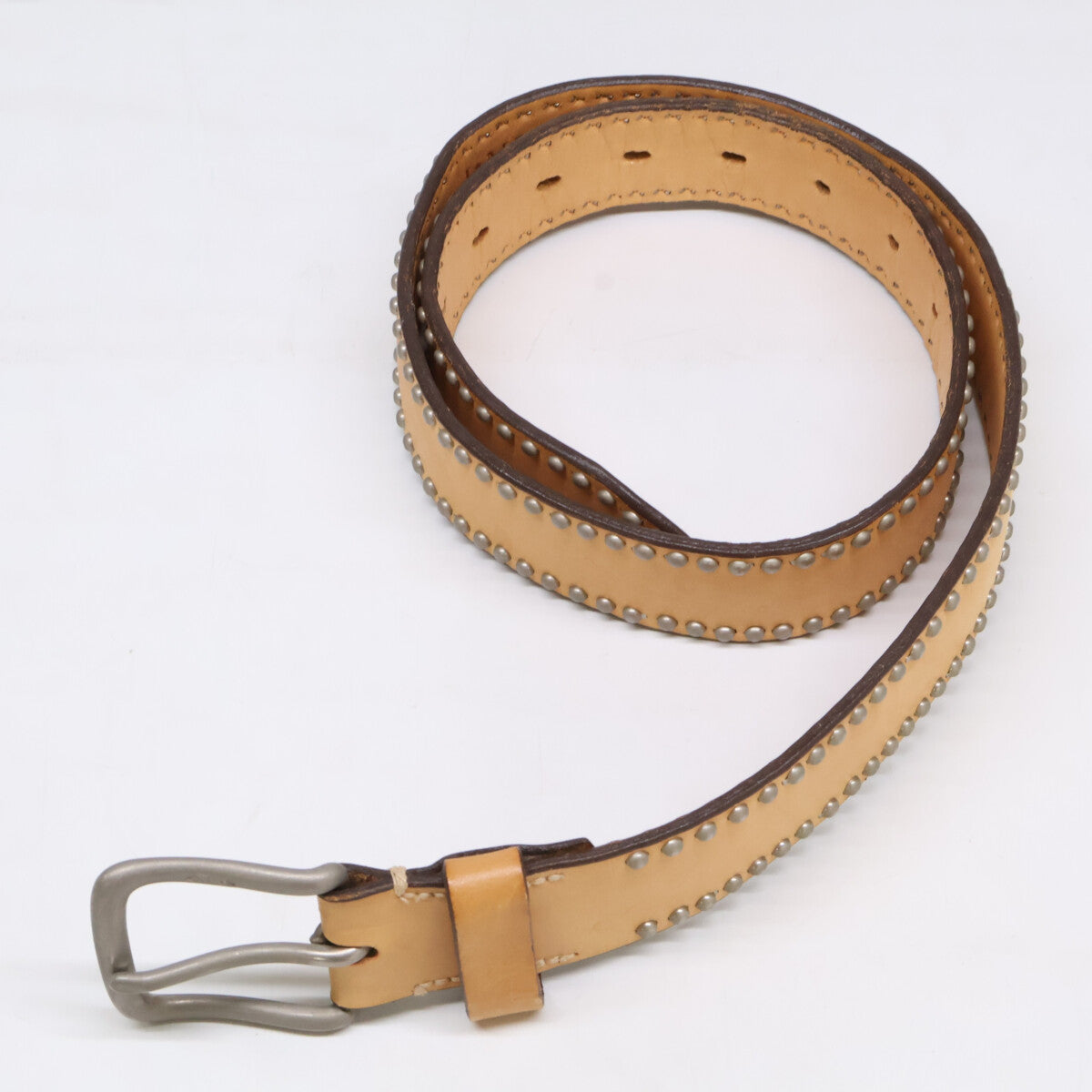 J&MDavidson Side Studs Leather Belt Natural Size 85/34