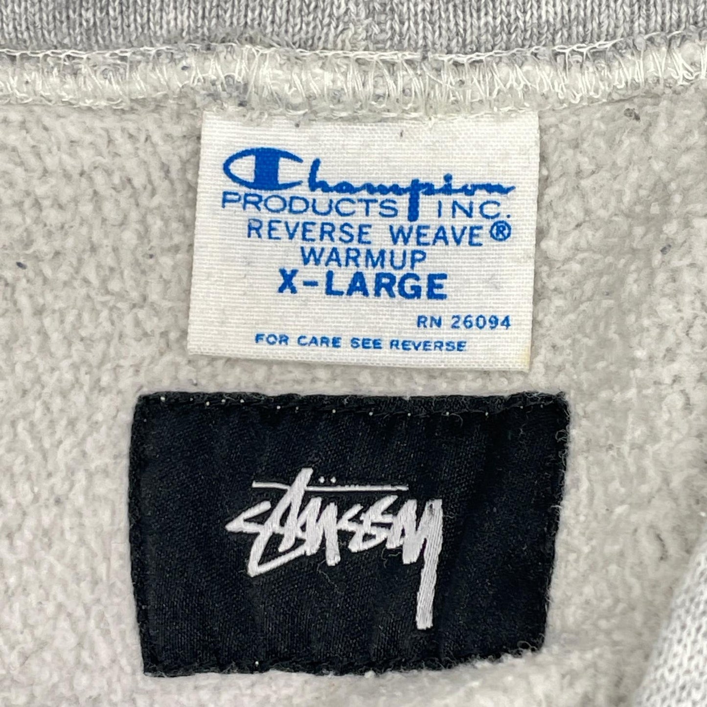 stussy x Champion Reverse Weave Pullover Hoodie Gray Size XL