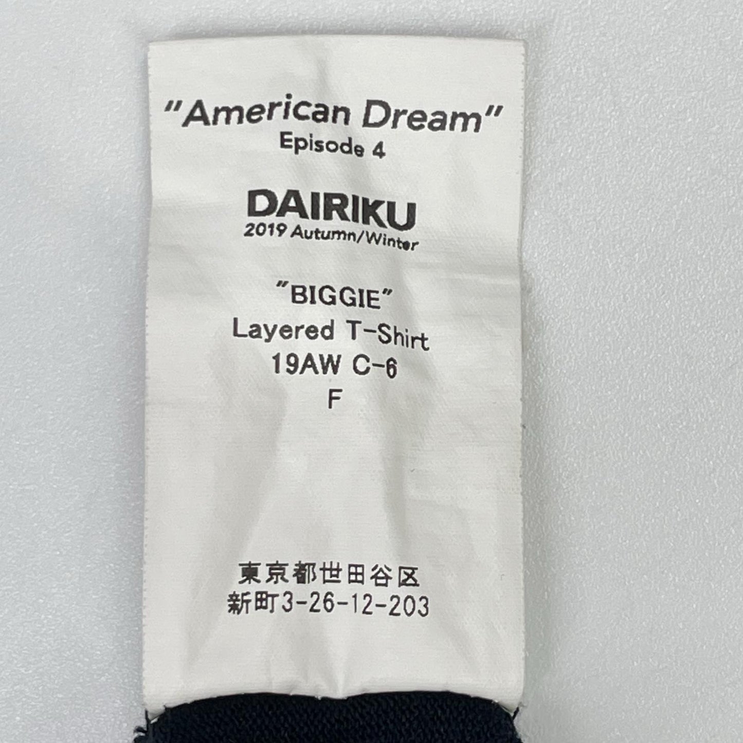 DAIRIKU 19AW BIGGIE Layered T-shirts Black Size F