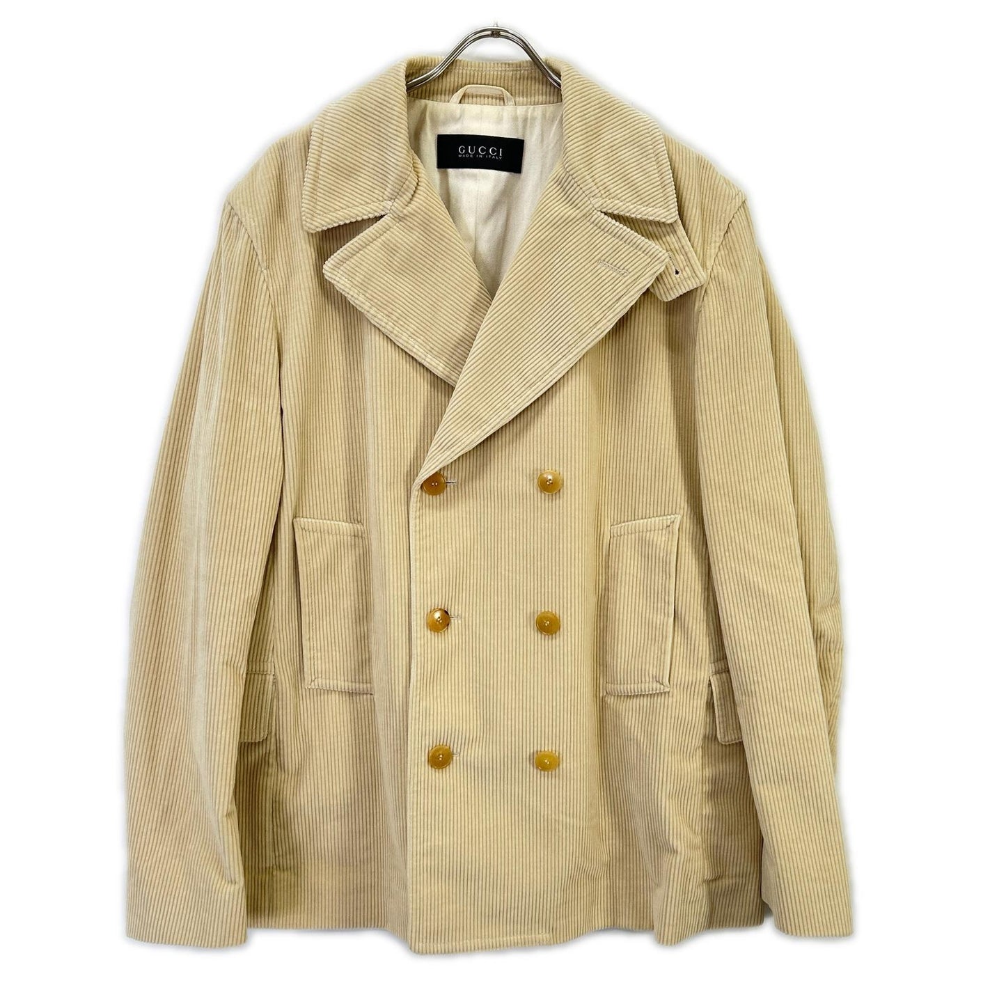 GUCCI Ivory Corduroy Double-breasted Half Coat Size L