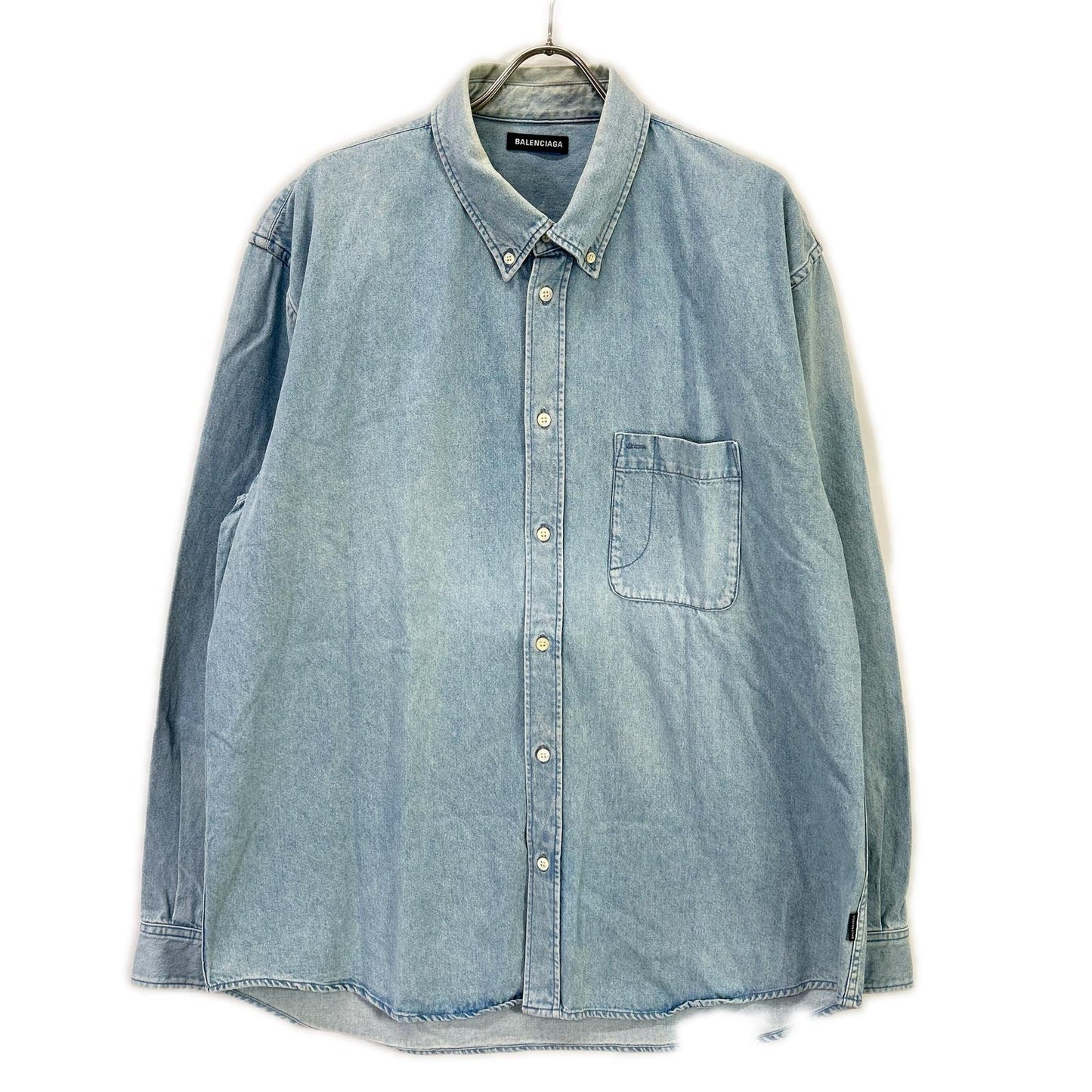 BALENCIAGA 18SS Light Blue Back Logo Denim Shirt