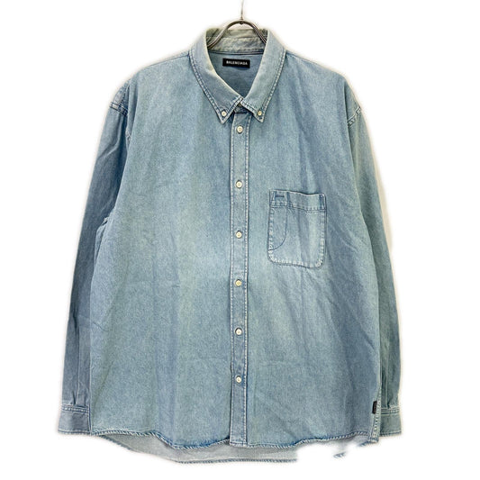 BALENCIAGA 18SS Light Blue Back Logo Denim Shirt