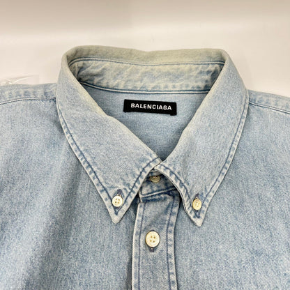 BALENCIAGA 18SS Light Blue Back Logo Denim Shirt