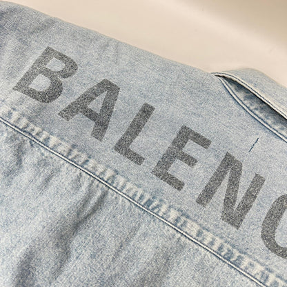BALENCIAGA 18SS Light Blue Back Logo Denim Shirt