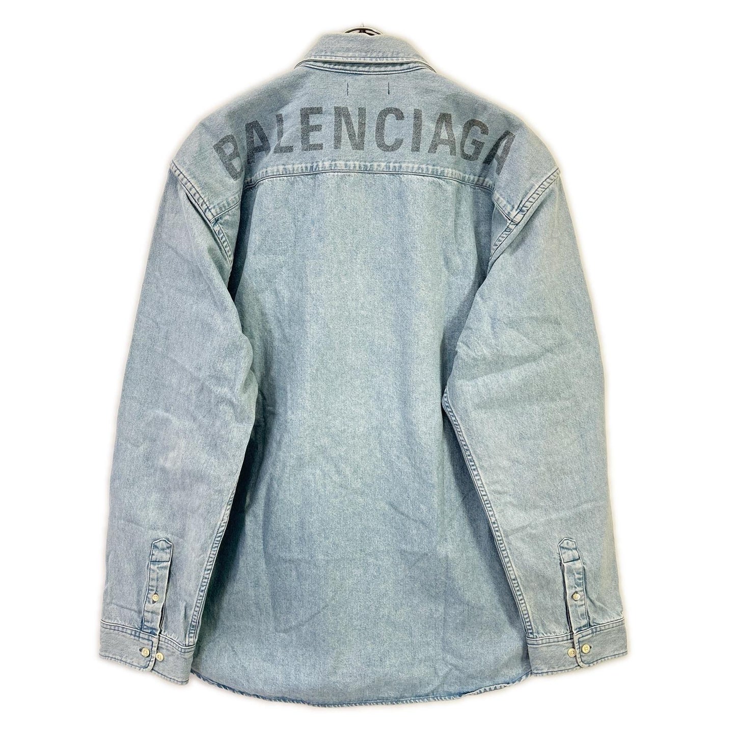 BALENCIAGA 18SS Light Blue Back Logo Denim Shirt