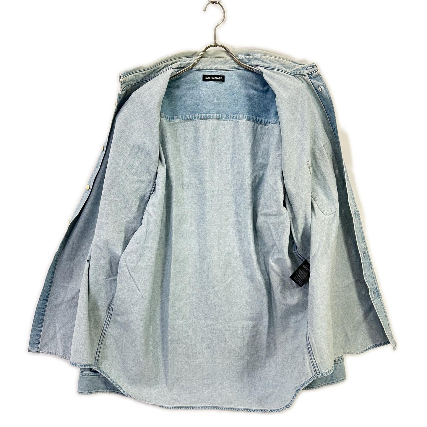 BALENCIAGA 18SS Light Blue Back Logo Denim Shirt