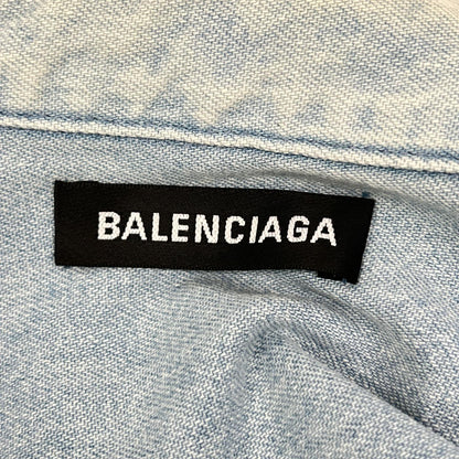 BALENCIAGA 18SS Light Blue Back Logo Denim Shirt