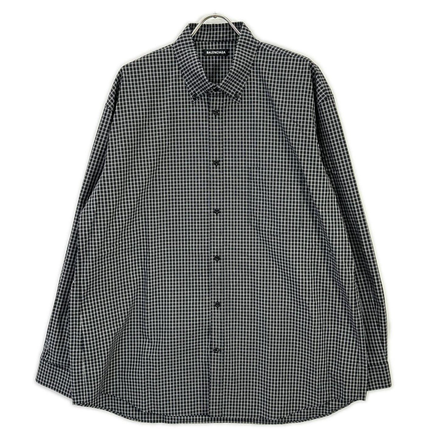 BALENCIAGA 18SS Black Back Logo Plaid Sleeve Shirt Size XXL