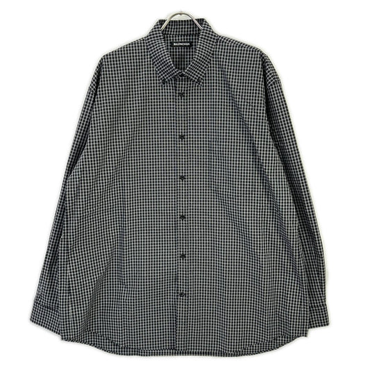 BALENCIAGA 18SS Black Back Logo Plaid Sleeve Shirt Size XXL