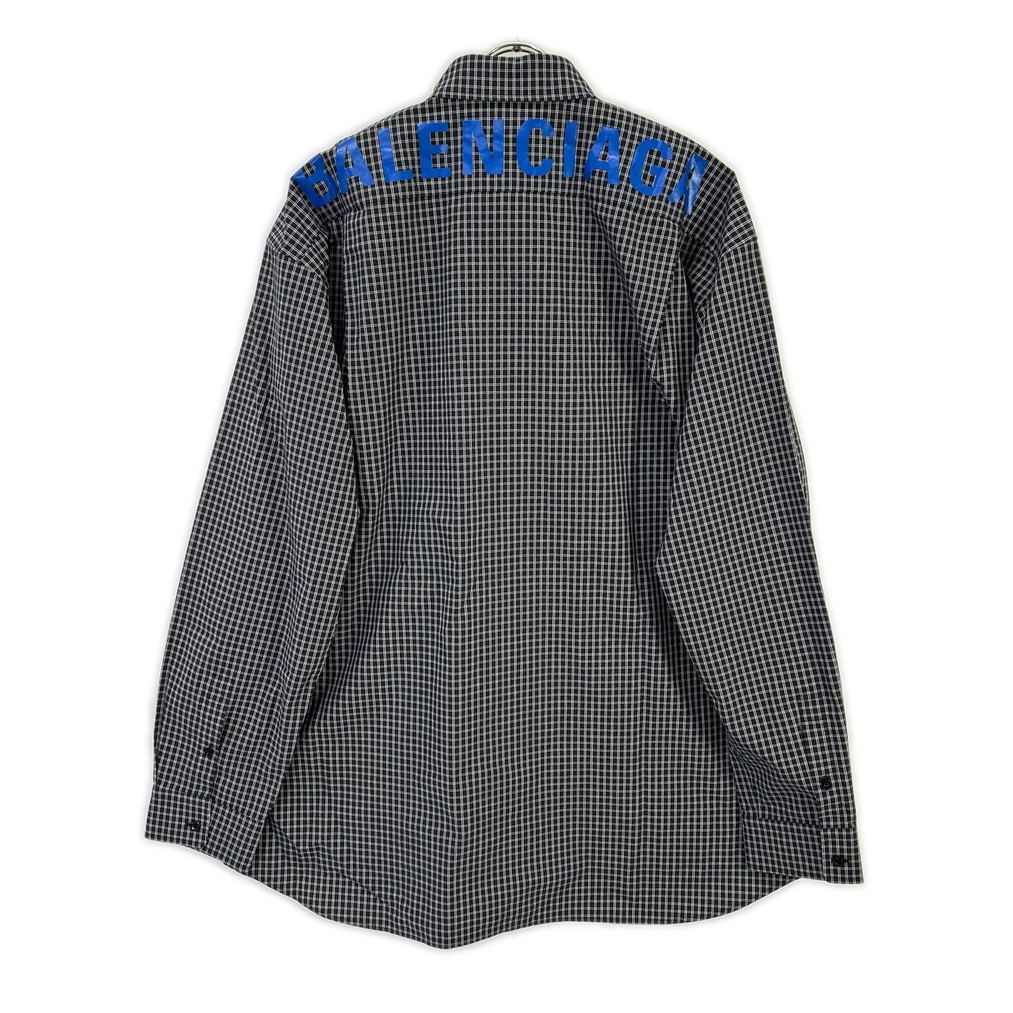 BALENCIAGA 18SS Black Back Logo Plaid Sleeve Shirt Size XXL