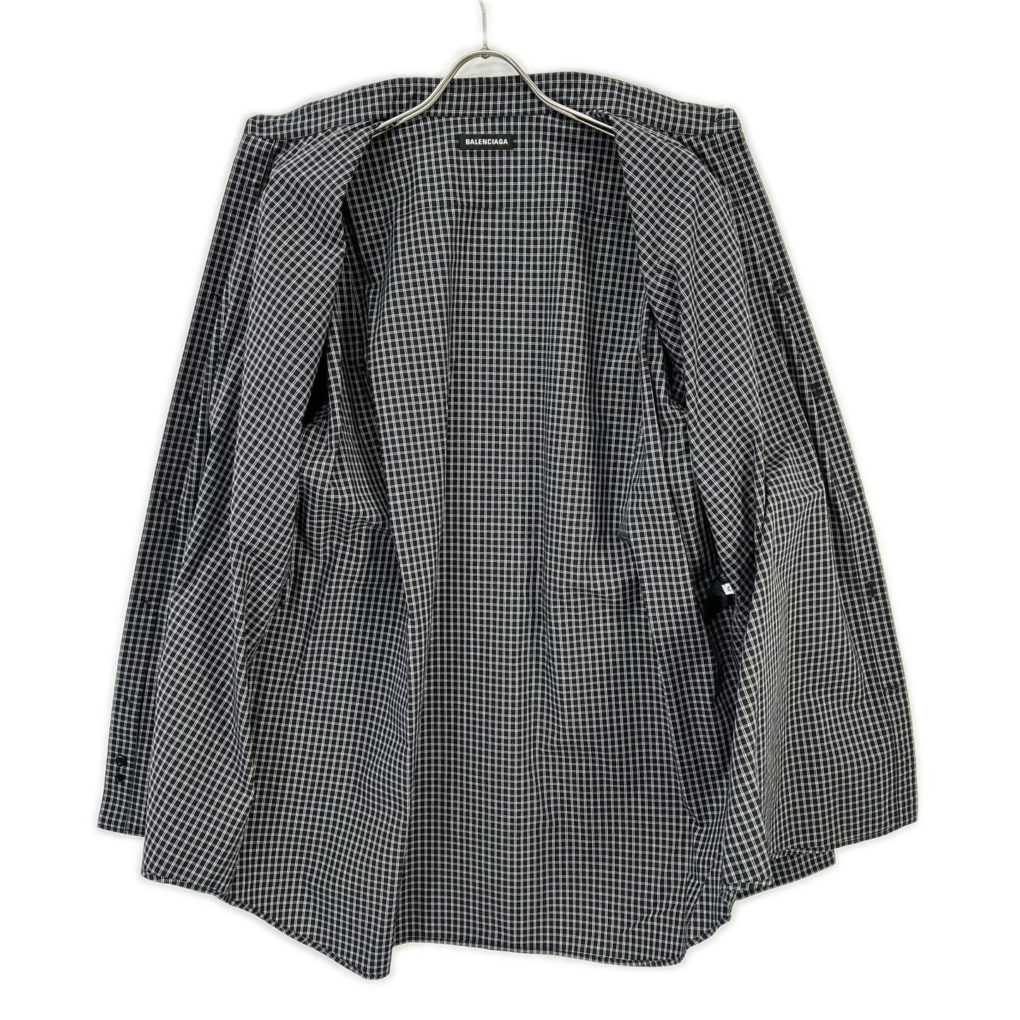 BALENCIAGA 18SS Black Back Logo Plaid Sleeve Shirt Size XXL
