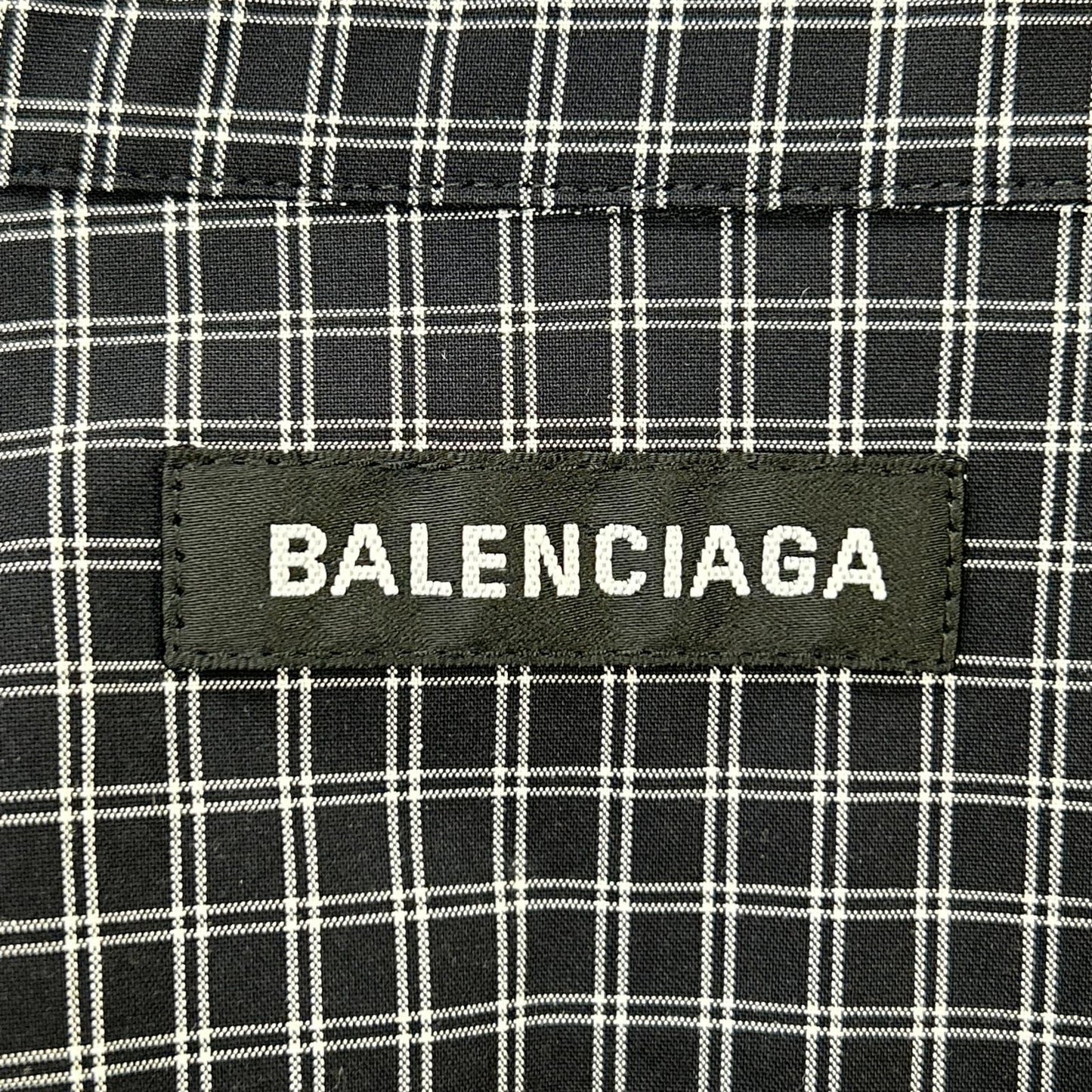 BALENCIAGA 18SS Black Back Logo Plaid Sleeve Shirt Size XXL