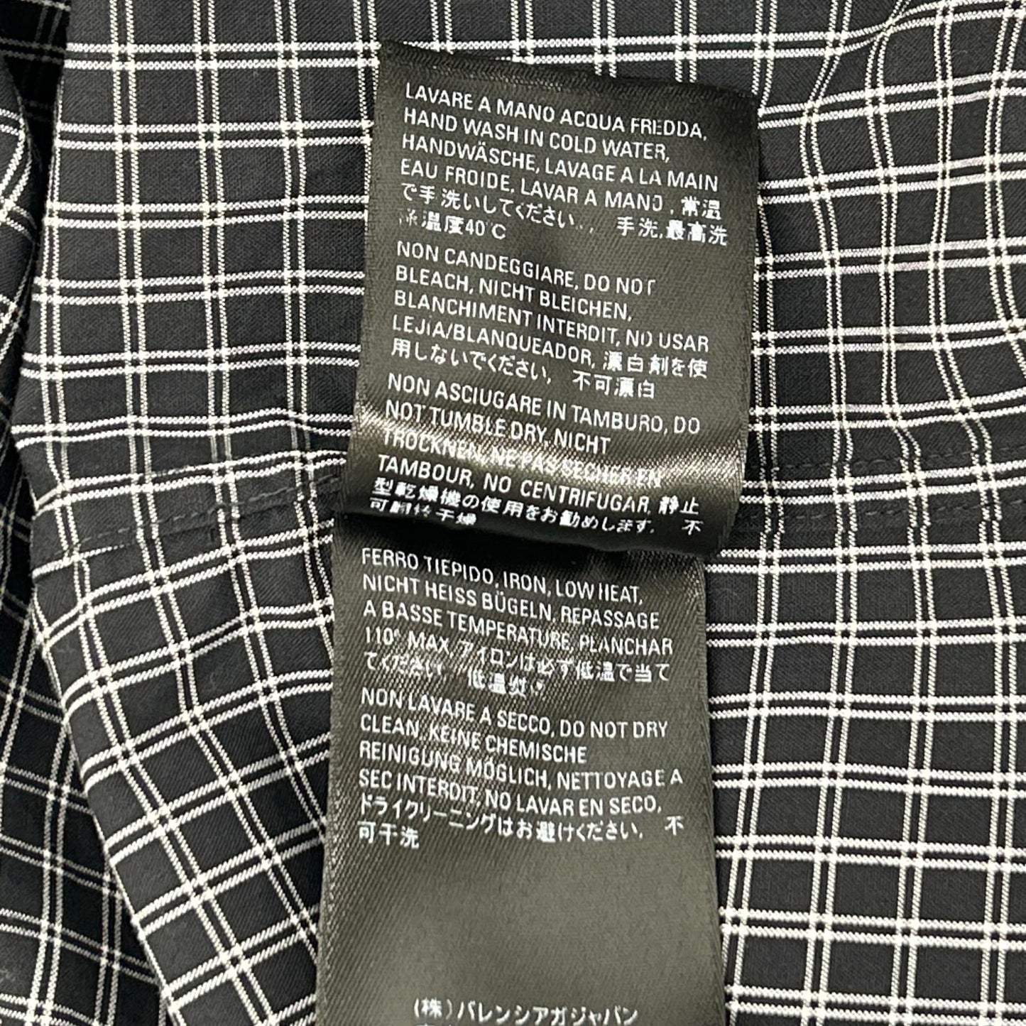 BALENCIAGA 18SS Black Back Logo Plaid Sleeve Shirt Size XXL