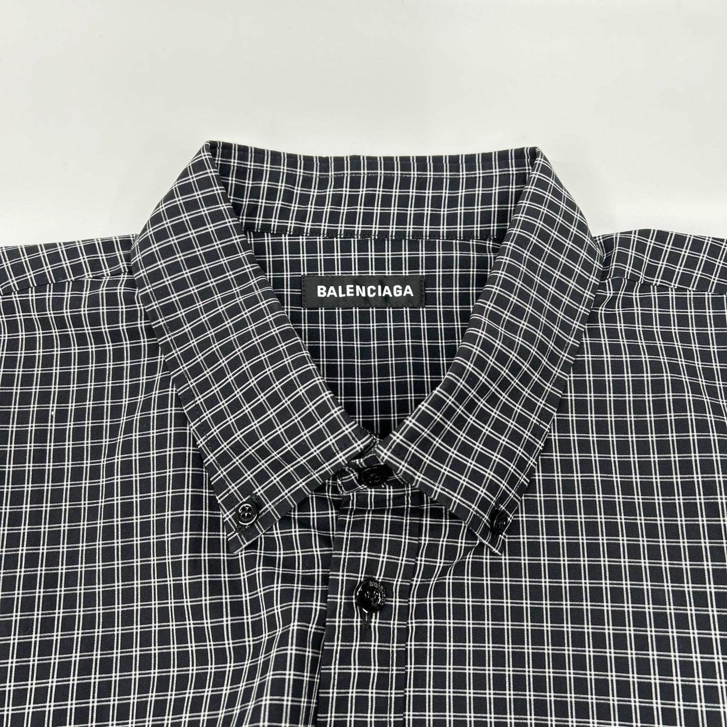 BALENCIAGA 18SS Black Back Logo Plaid Sleeve Shirt Size XXL
