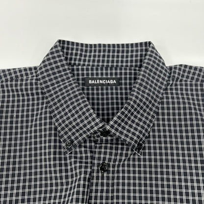 BALENCIAGA 18SS Black Back Logo Plaid Sleeve Shirt Size XXL