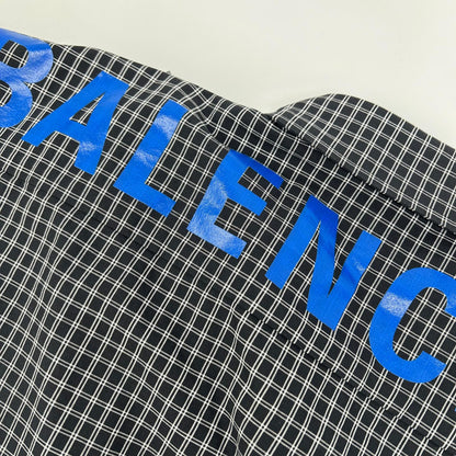 BALENCIAGA 18SS Black Back Logo Plaid Sleeve Shirt Size XXL