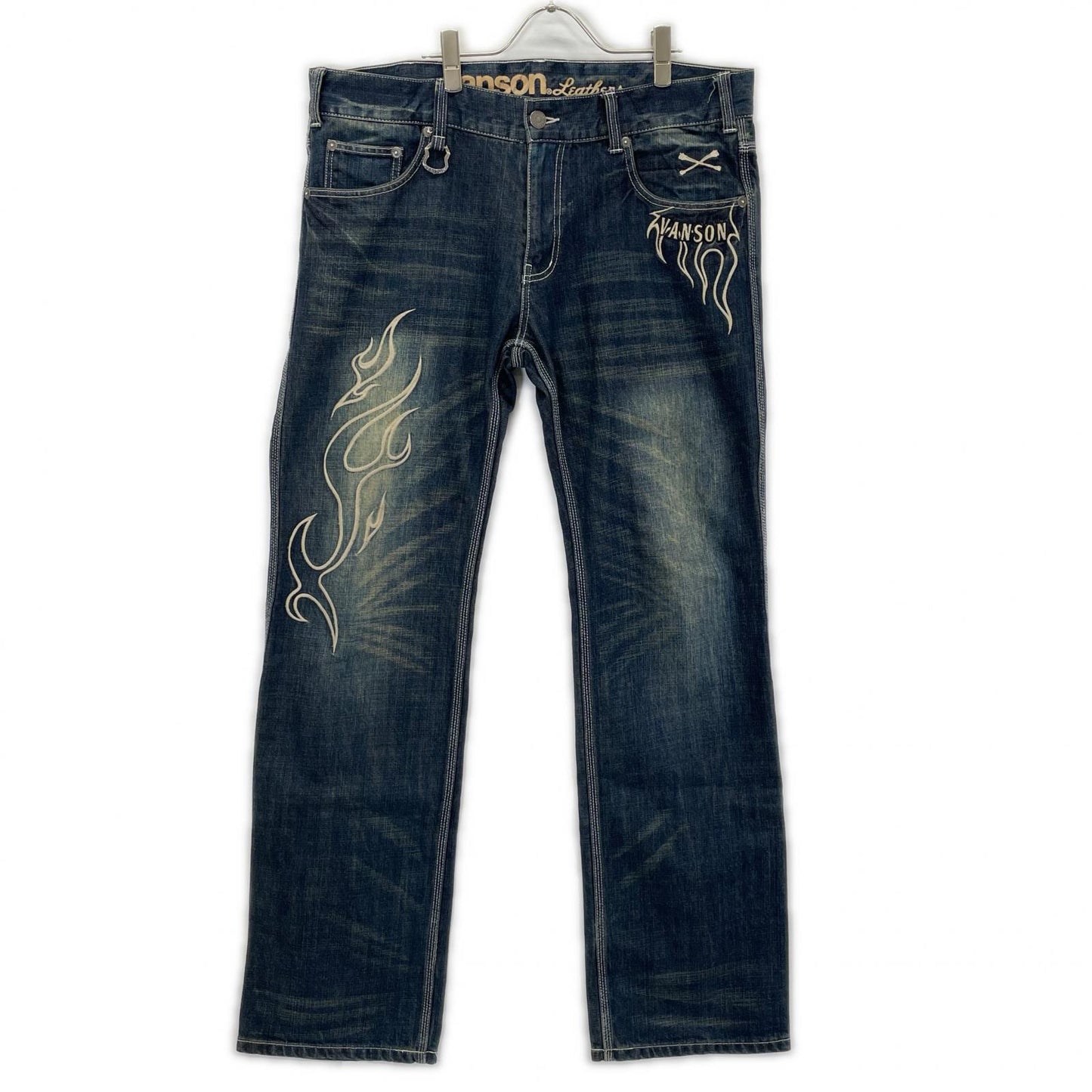 VANSON Cross Skull Embroidered Denim Jeans Indigo Size 36