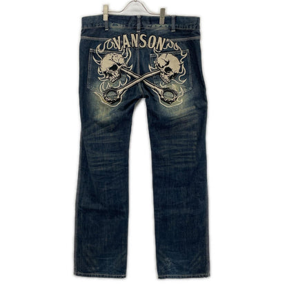 VANSON Cross Skull Embroidered Denim Jeans Indigo Size 36