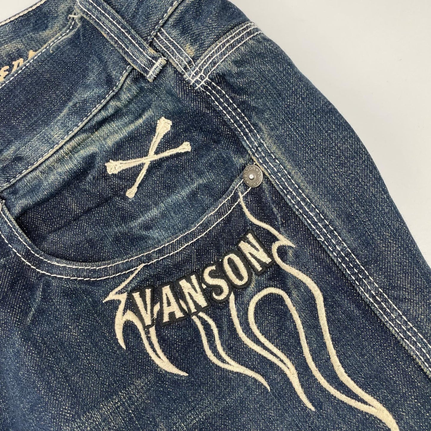 VANSON Cross Skull Embroidered Denim Jeans Indigo Size 36